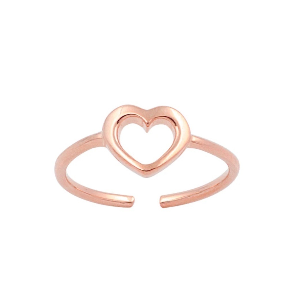Sterling Silver Rose Gold Toe Ring – Heart (Adjustable)